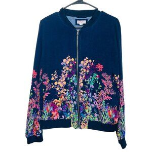 Merona Womens Floral Zip-Up Jacket Size Large Unique Wildflowers Cottagecore